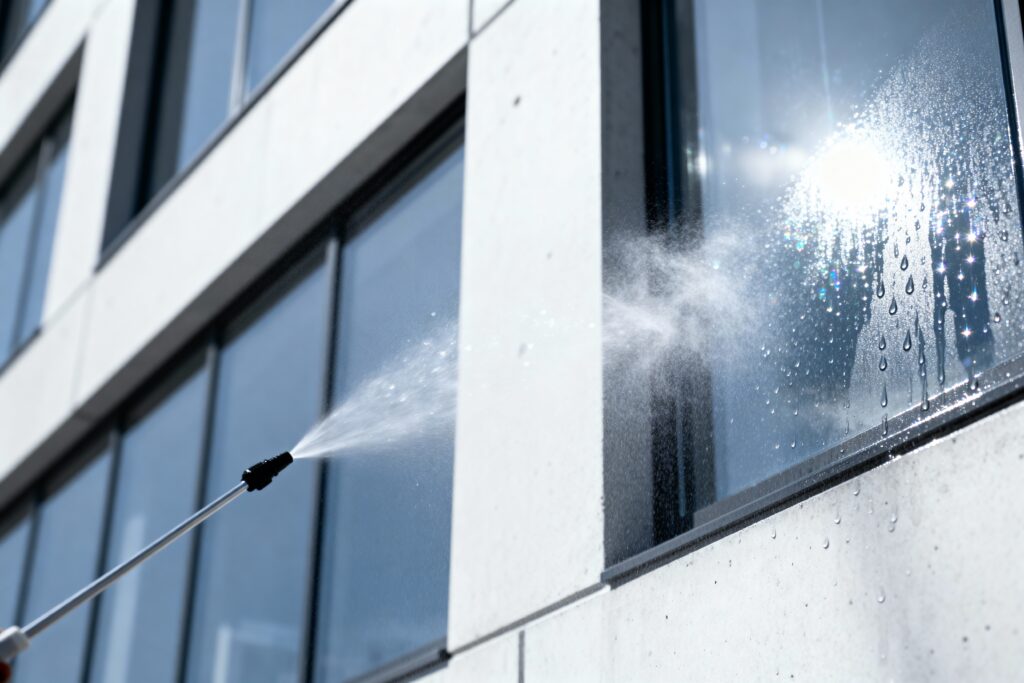 Commercial building pressure washing service in Newcastle